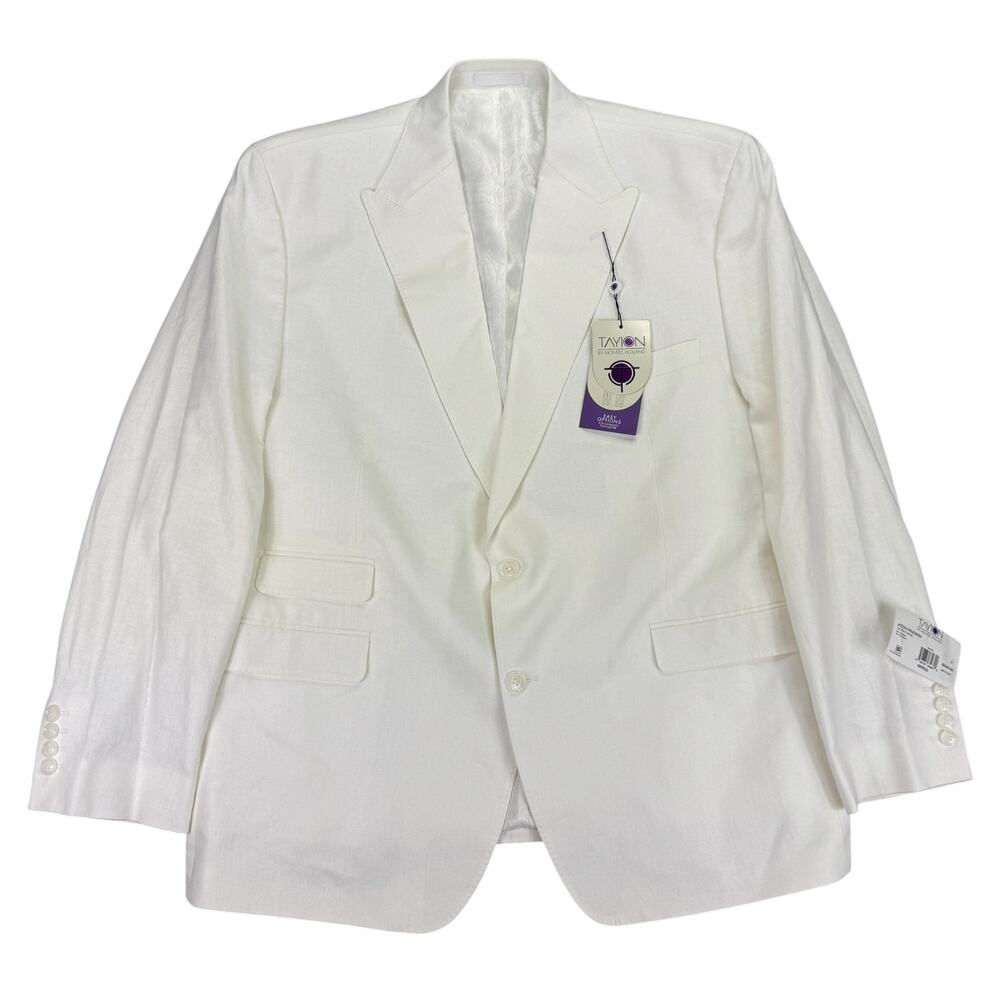 Tayion Mens Acontour Linen Cotton Herringbone Classic Fit Suit Jacket White 48R